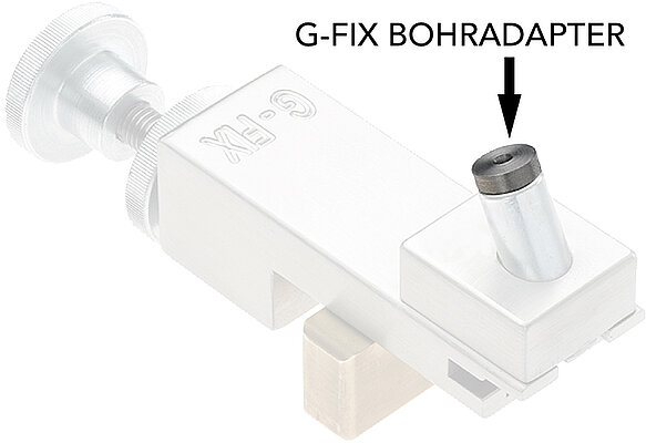 G-Fix Montagelehre inkl. G-Fix Bohradapter
zum Vorbohren der Positionslöcher mit Ø 3 mm
